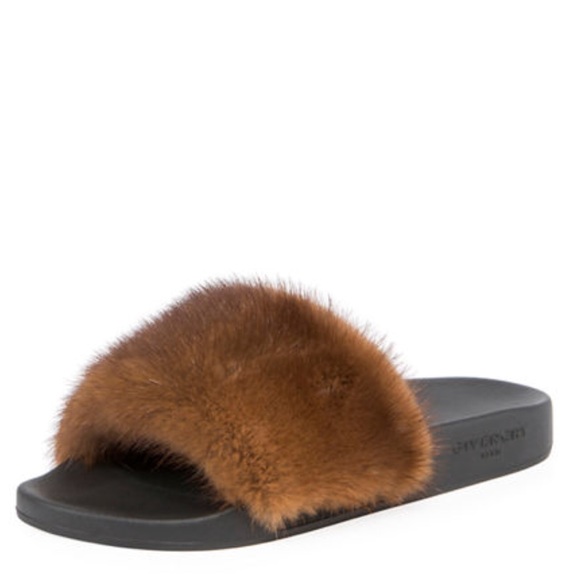 Givenchy Mink-Fur Flat Slide Sandal - Picture 6 of 9